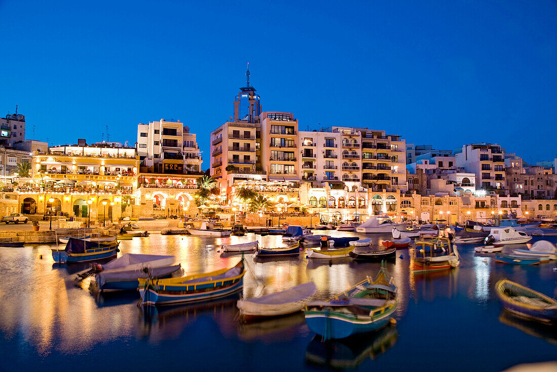 Spinola Bay at night, St. Julians, Malta