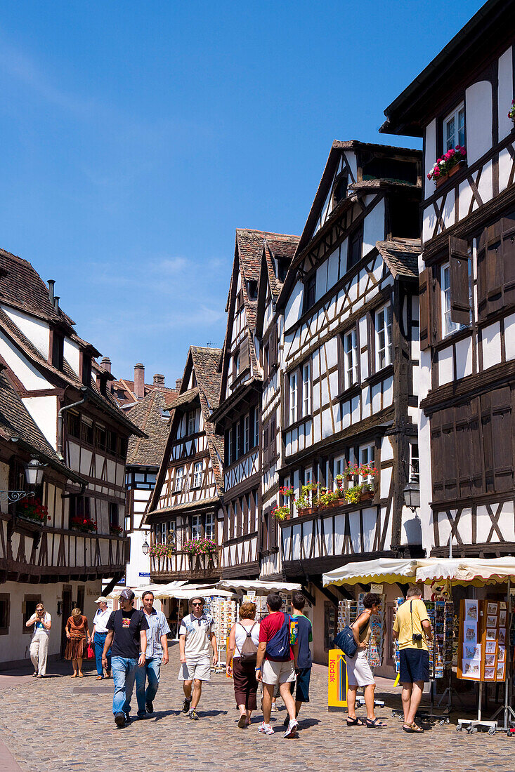 Haöf-timbered houses in the old part of the town, Petite France, Strasbourg, Alsace, France