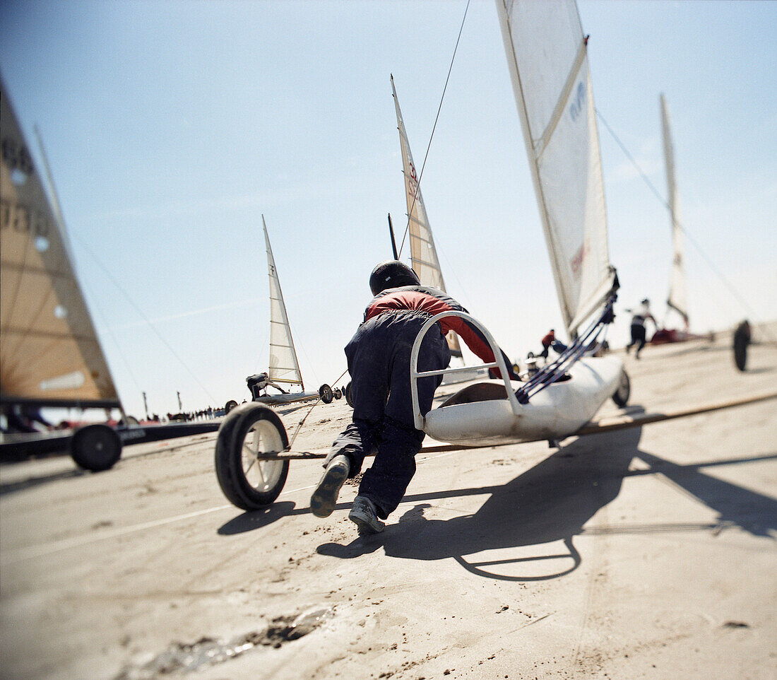 Sand yachting, St. Peter Ording, North Sea, Schleswig-Holstein, Germany