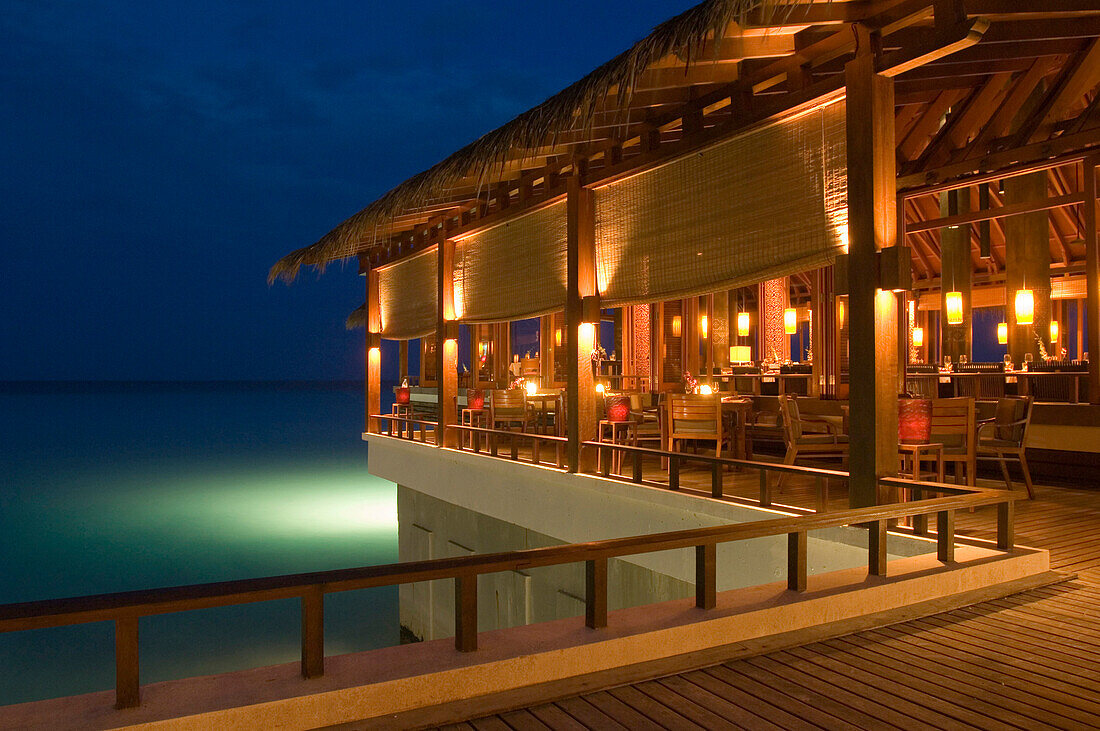Reethi Restaurant at night, One & Only Resort Reethi Rah, Maldives