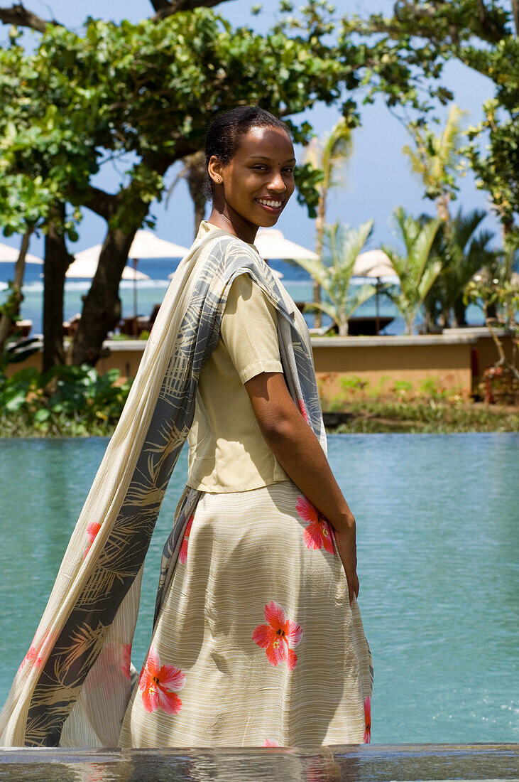 Hotel receptionist at Spa Pool, Shanti Ananda Resort and Spa, Mauritius