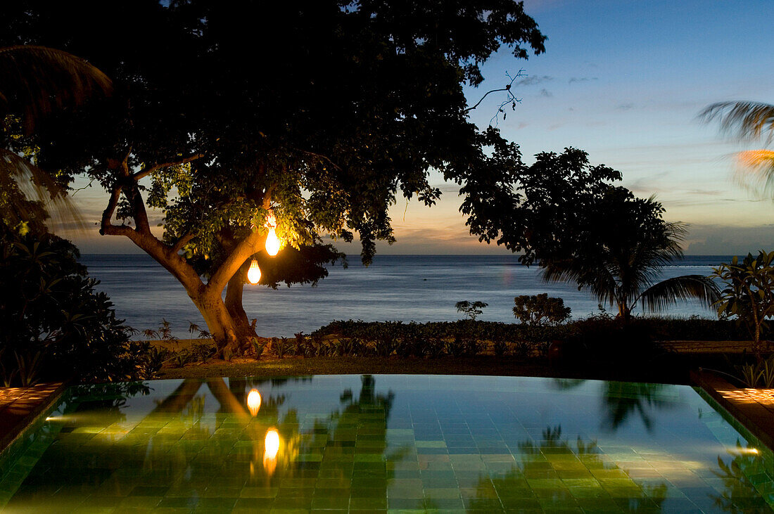 Luxury Hotel at night, Taj Exotica Resort & Spa, Presidential Villa with pool, Mauritius