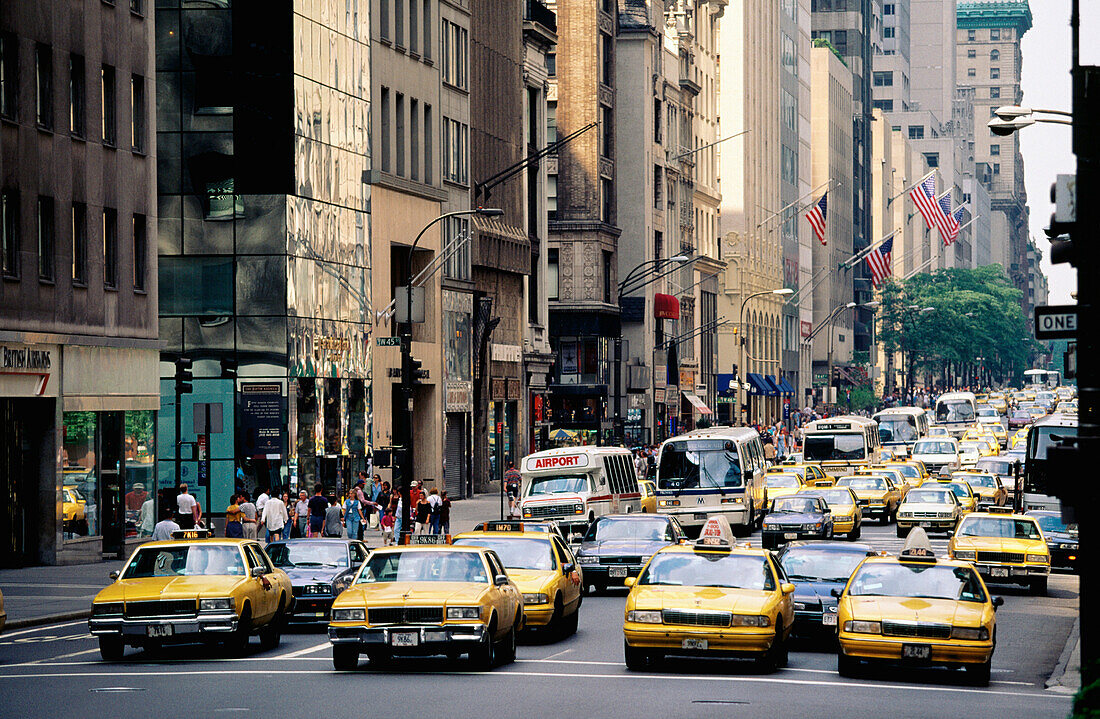 Taxis at Fifth Avenue. Manhattan. New York City. USA
