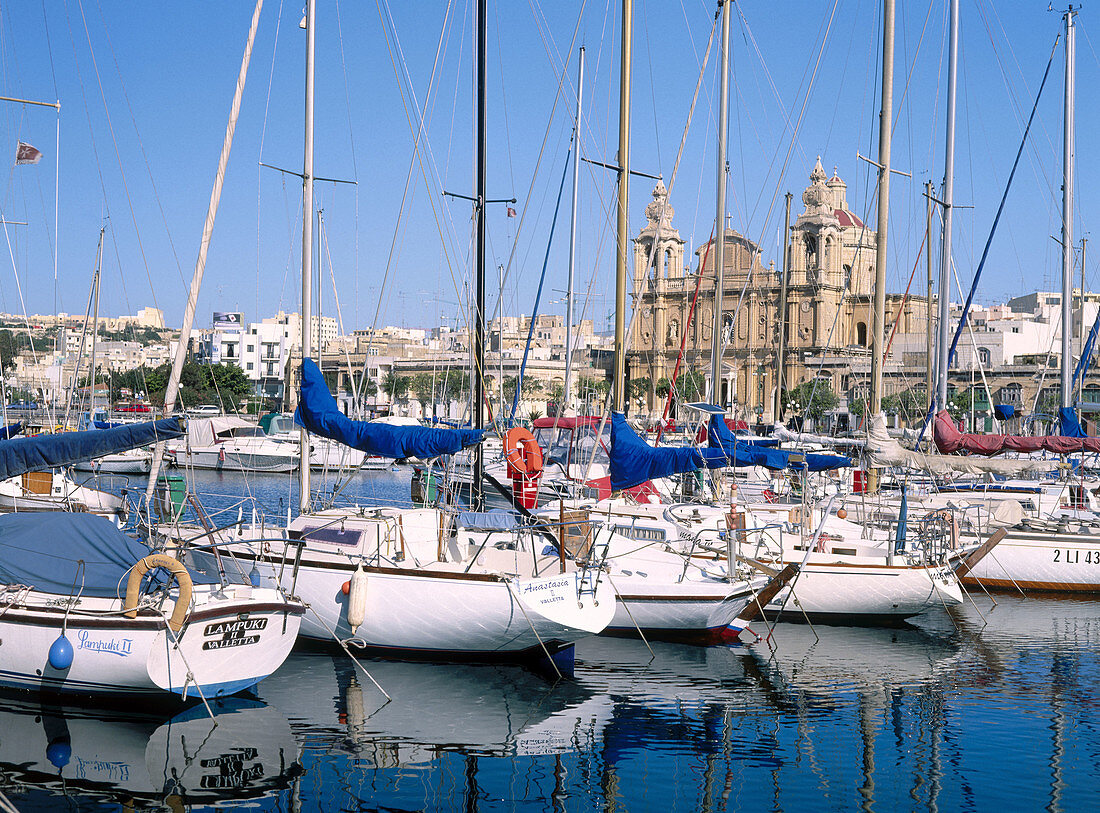 Yatch Marina & St. Joseph Church in background. Msida. Malta