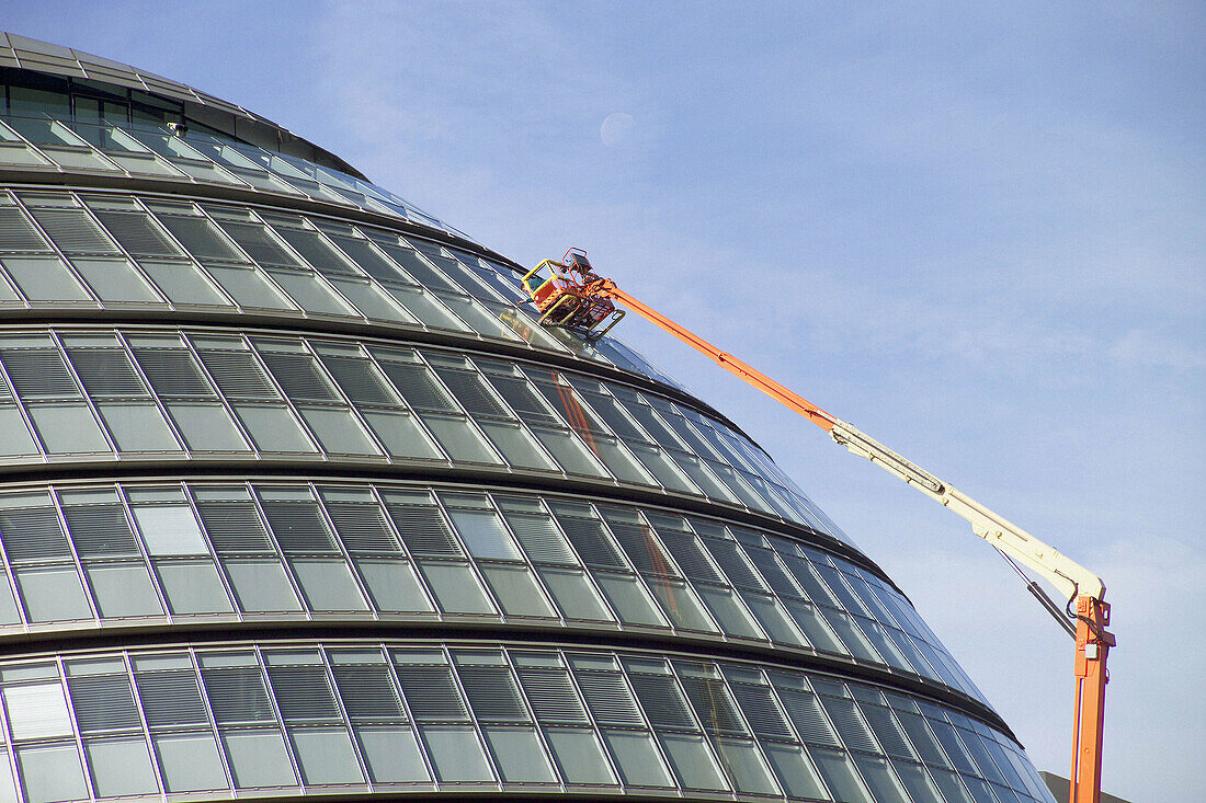 Greater London Authority building with window cleaners. London. England