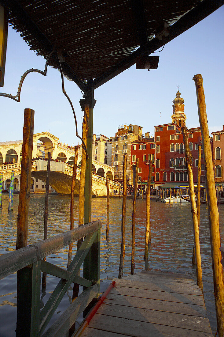 Grand Canal, Rialto Bridge and pier. Venice. Italy