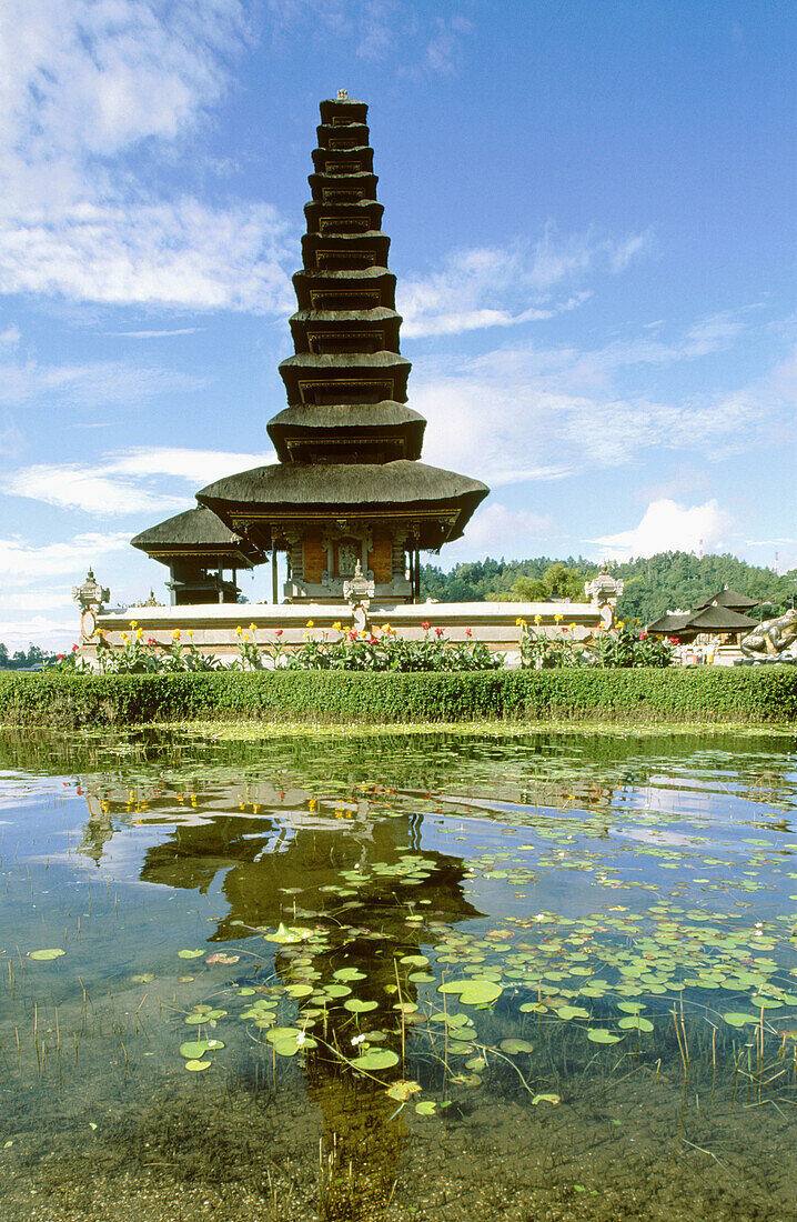 Pura (temple) Ulun Danu in Lake Baratan. Bali Island, Indonesia