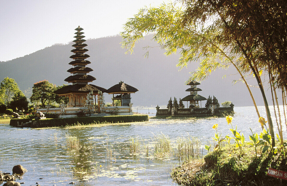 Pura (temple) Ulun Danu in Lake Baratan. Bali Island, Indonesia