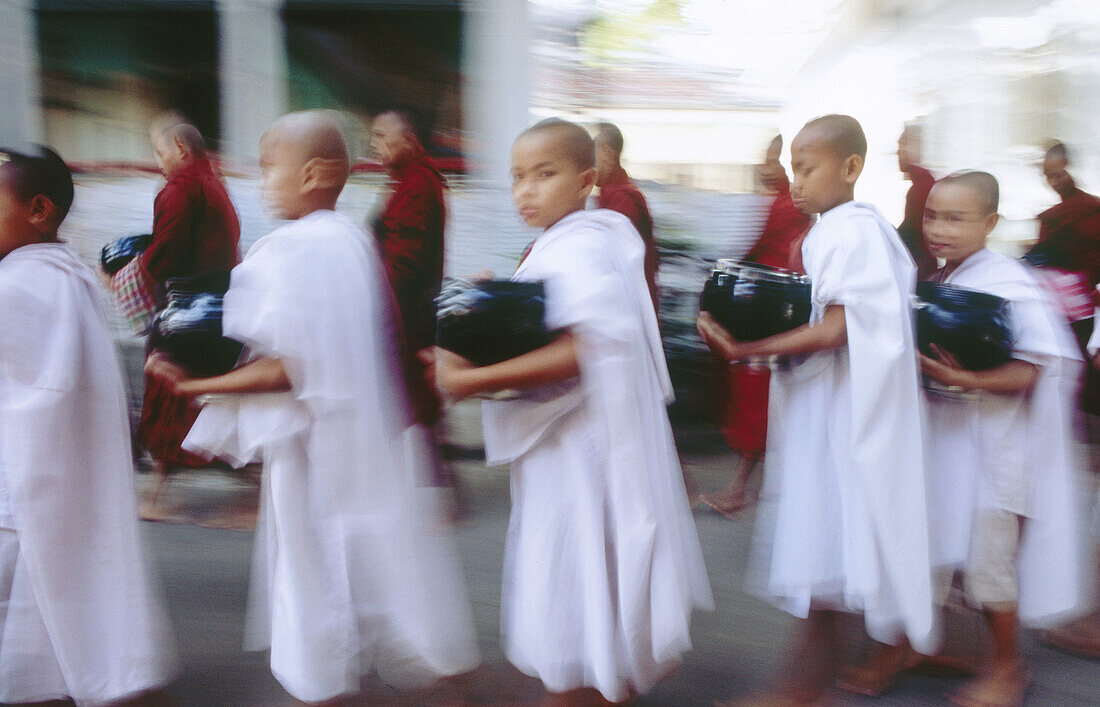 Novice monks in monastery. Mandalay. Myanmar (Burma).