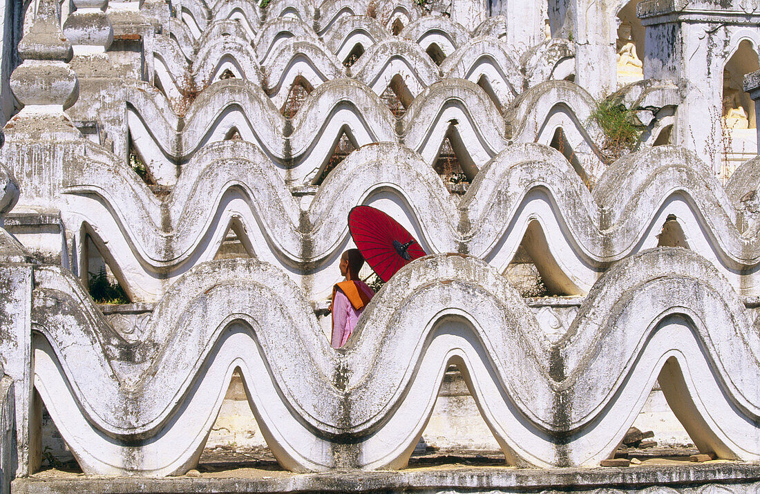 Nun in Hsinbyume Pagoda. Mandalay Division. Myanmar (Burma).