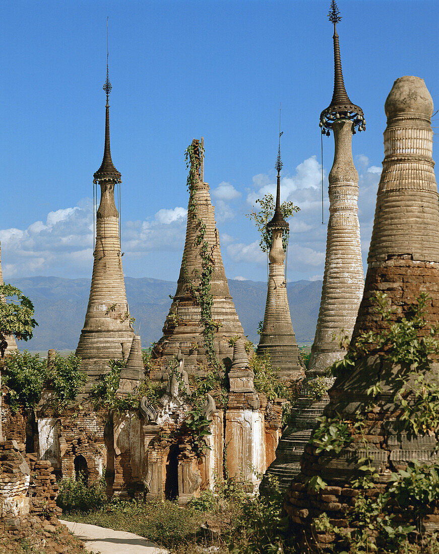 Indein Pagoda and archaeological site. Inle Lake. Shan State. Myanmar.