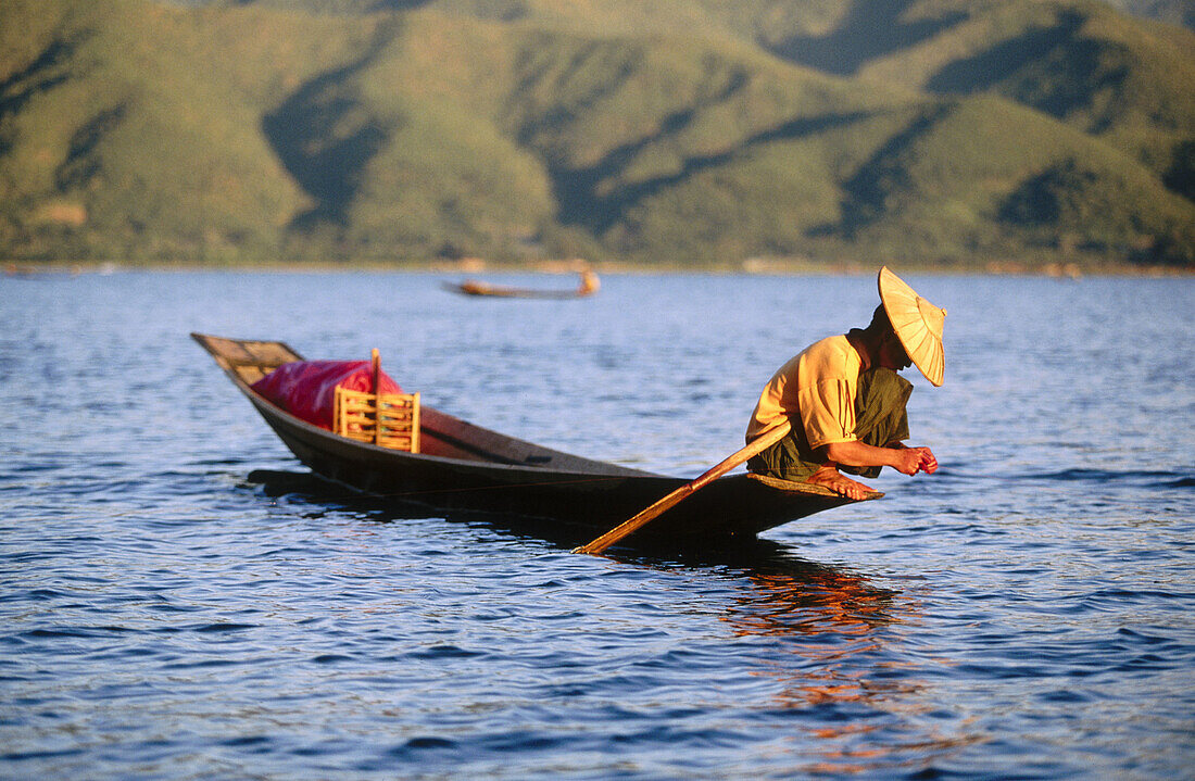 Intha fisherman on Inle Lake. Shan State. Myanmar.