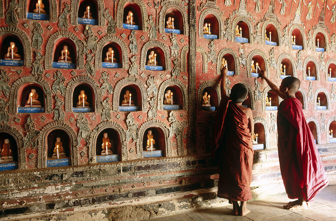 Novice monks in temple. Inle Lake. Shan State. Myanmar.