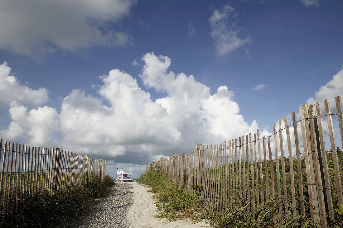 Usa. Florida. Miami Beach. South Beach. Art deco district. Path to the beach