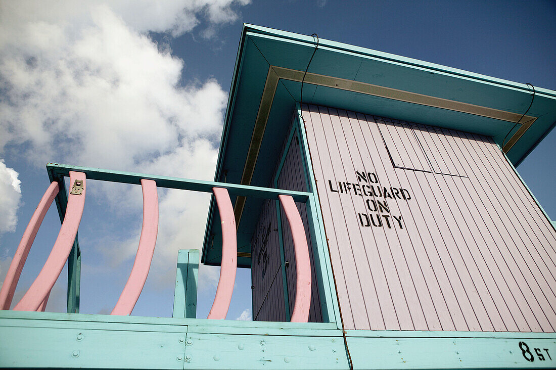 Usa. Florida. Miami Beach. South Beach. Art deco district. Life guard stand in South Beach