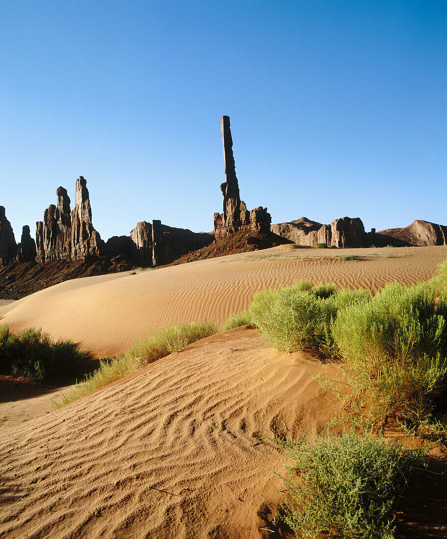 Totem Pole and Yei Bi Chai, Monument Valley. Arizona-Utah, USA