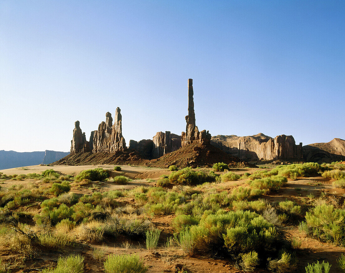 Totem Pole and Yei Bi Chai, Monument Valley. Arizona-Utah, USA