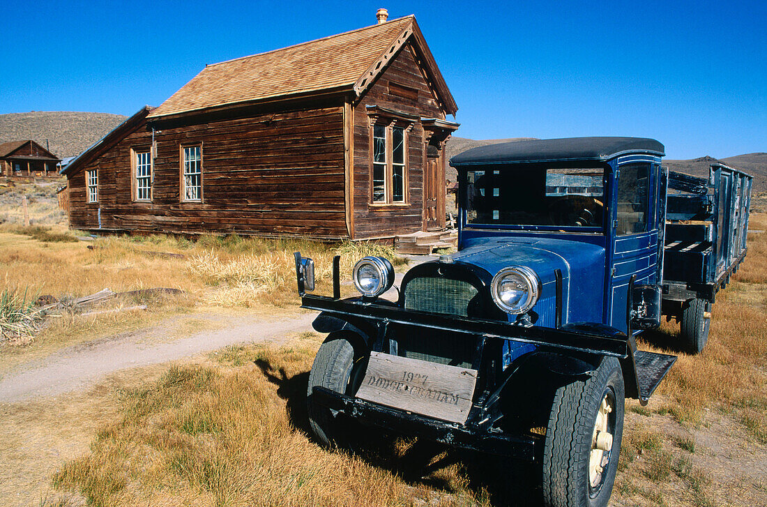 1937 Dodge truck and the post office on Main Street, Bodie State Historic Park (National Historic Landmark), California
