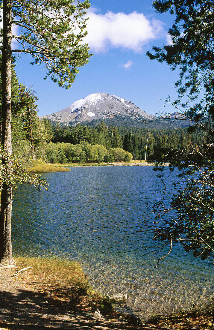 Lassen Peak from Manzanita Lake, Lassen Volcanic National Park. California. USA