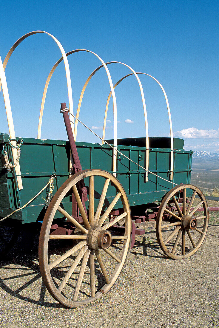 Conestoga wagon at the National Historic Oregon Trail Interpretive Center. Baker City. Oregon. USA