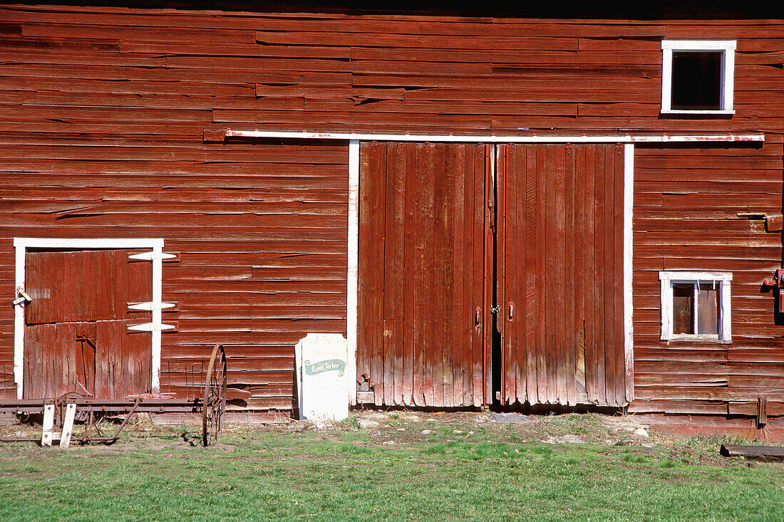 Weathered red barn. Halfway. Oregon. USA