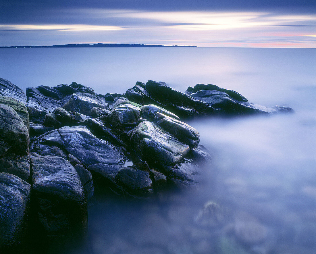 Rocks by the shore of Kattegatt Sea. Bjäre Peninsula, Skåne, Sweden, Scandinavia, Europe.