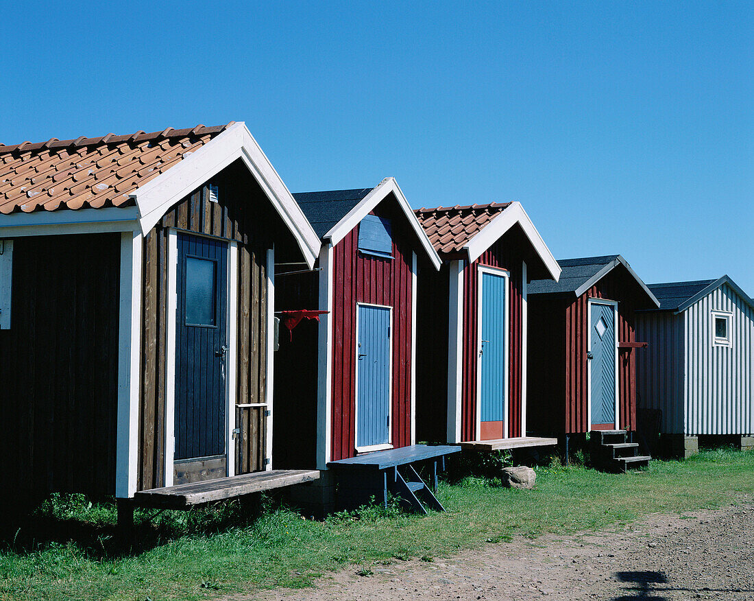 Small fishermen huts in a row. Skåne. Sweden
