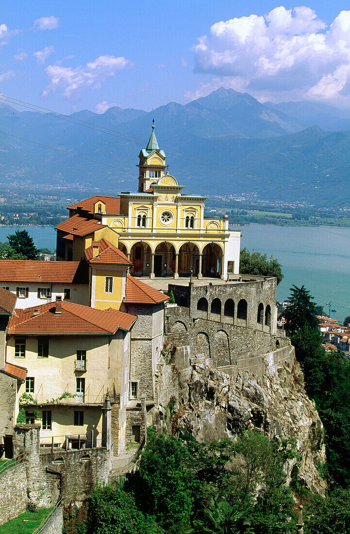 Madonna del Sasso church and Maggiore Lake in background. Locarno. Tessin. Switzerland