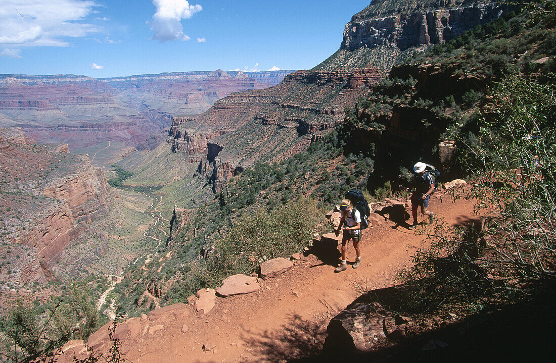 Hikers on Bright Angel Creek. Grand Canyon NP. Arizona. USA