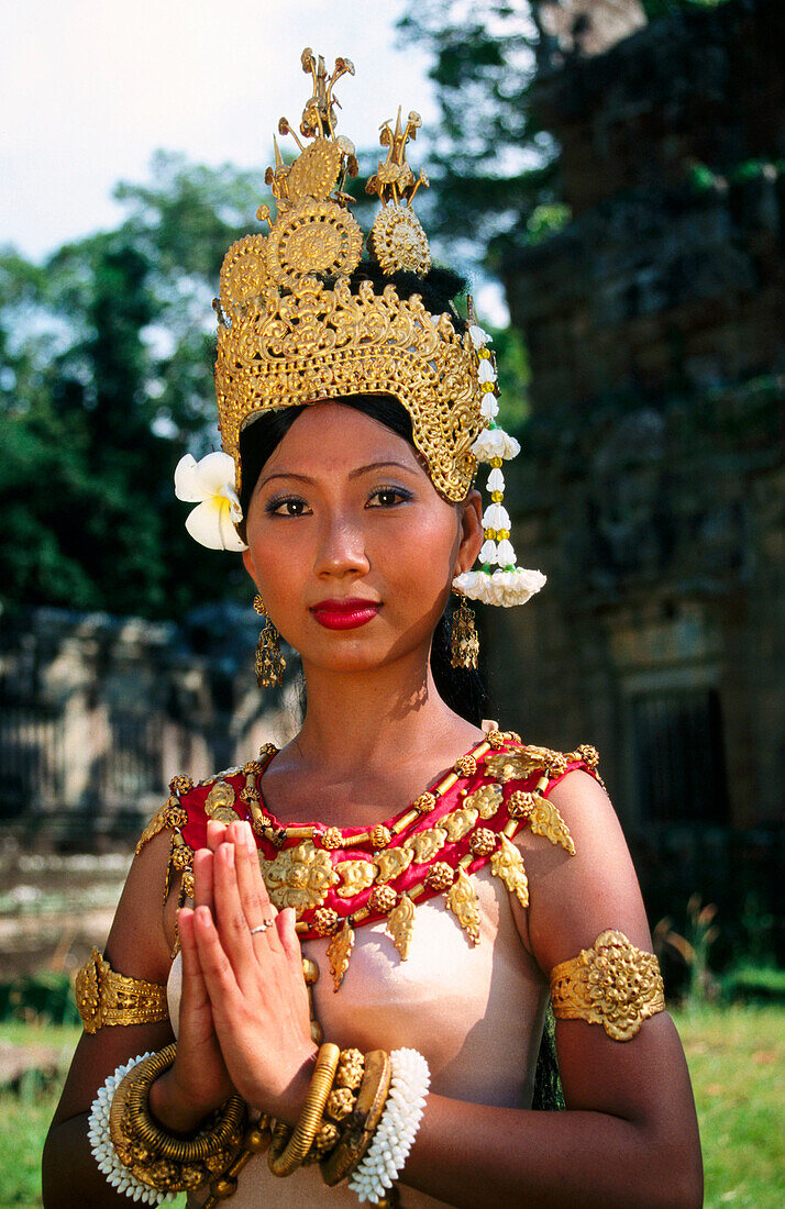 Cambodian dancer with typical costume. Angkor. Cambodia