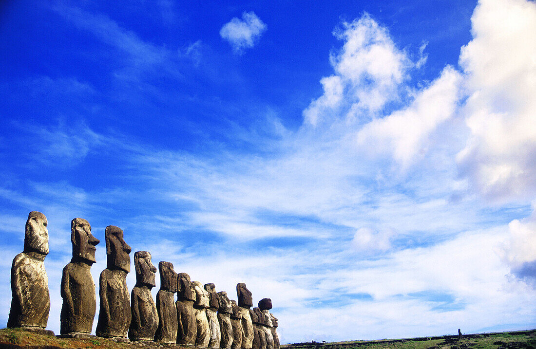 Moais at Ahu Tongariki. Easter Island. Chile