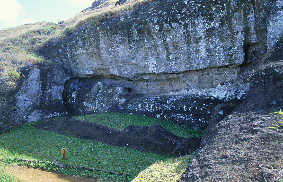 Moai lying on the groud in Rano Raraku. Easter Island. Chile