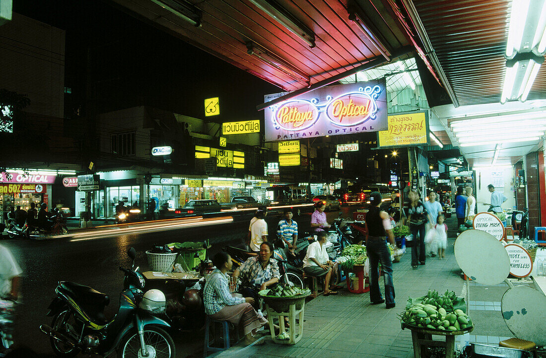 Street scene in South Pattaya at night. Thailand