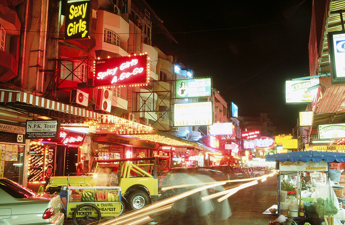 Street scene in South Pattaya at night. Thailand