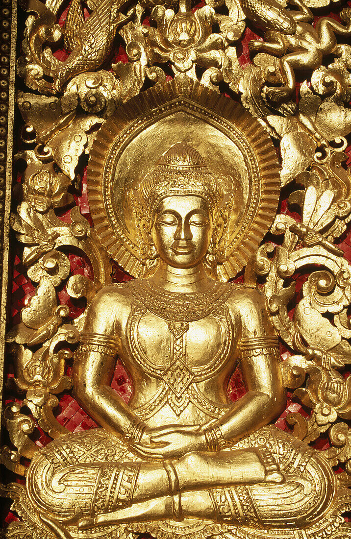 Detail of golden relief at Wat Xieng Thong. Luang Prabang. Laos