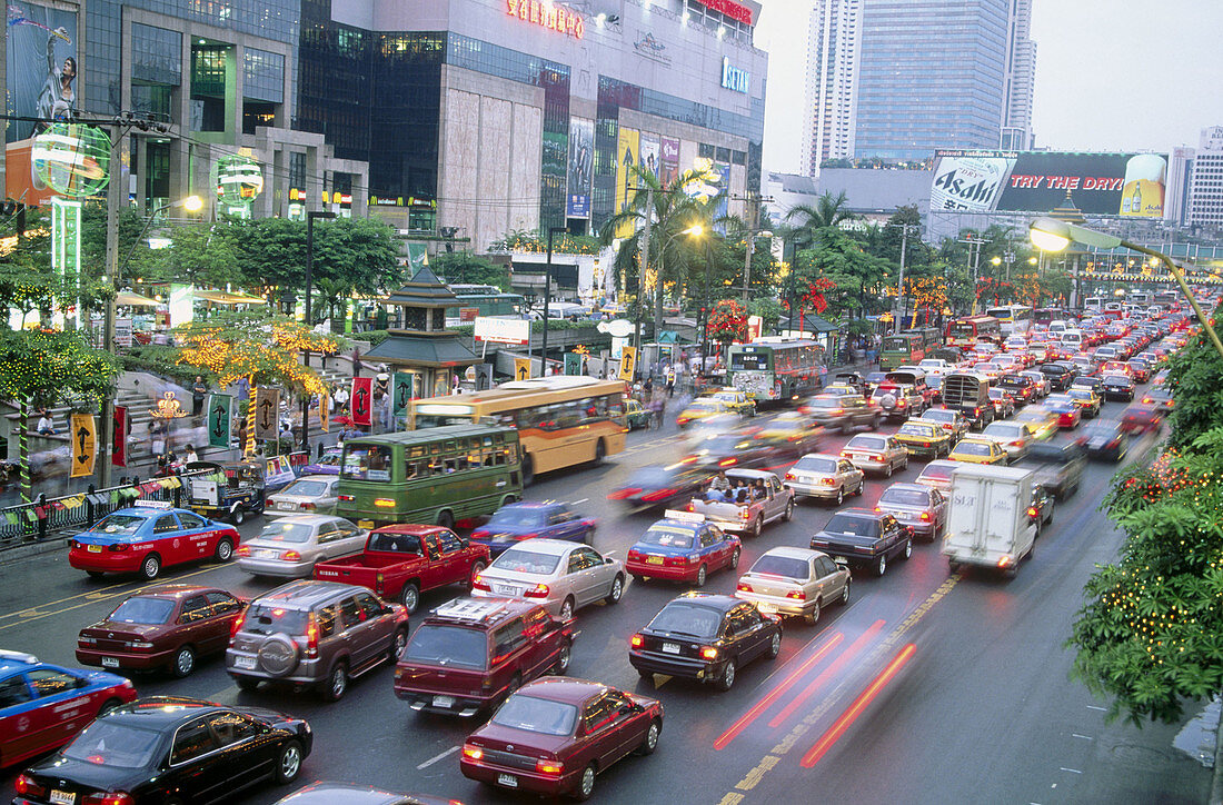 Traffic on Ratchadamri Road. Bangkok. Thailand