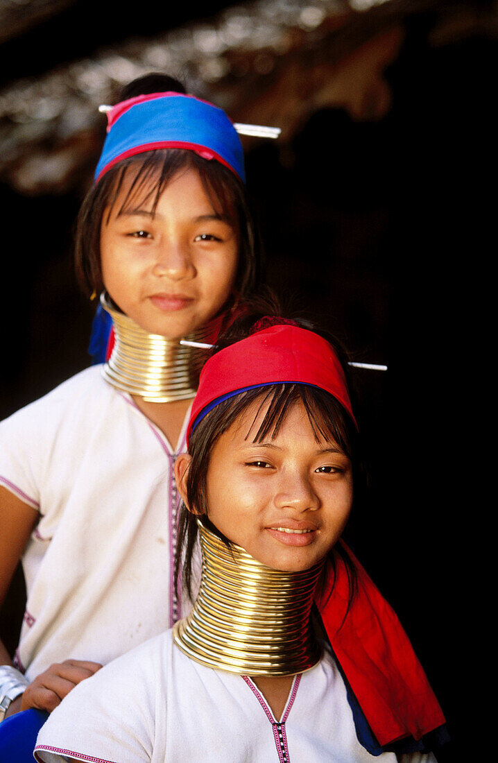 Long neck young women. Padaung Hilltribe. Mae Hong Son. Thailand