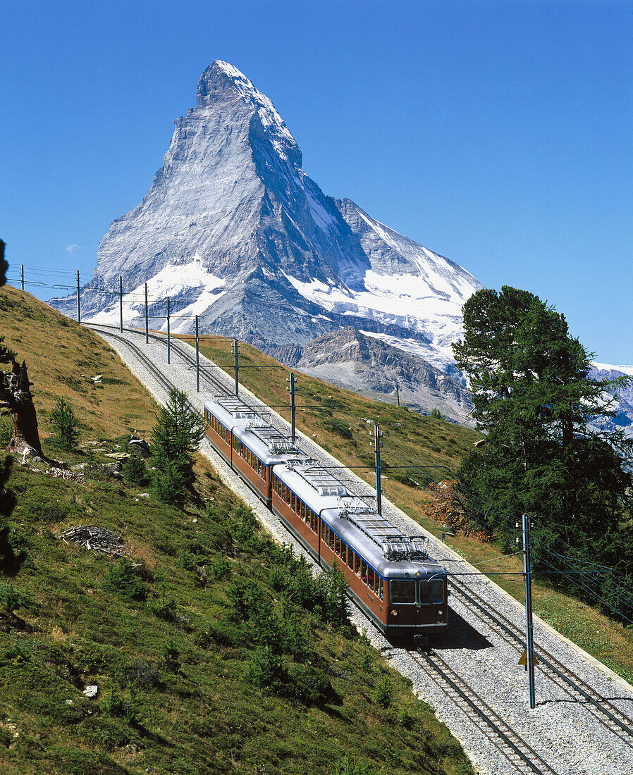 Gornergrat train and Mt. Matterhorn. Zermatt. Switzerland