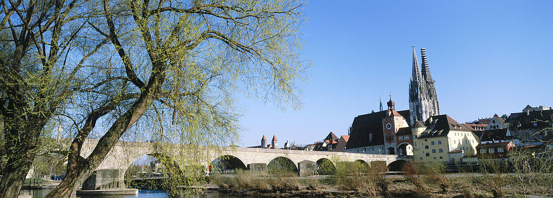 Steinerne bridge and cathedral. Ratisbone. Bavaria. Germany