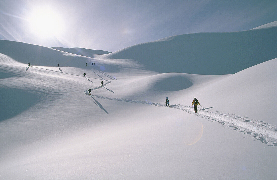 Skiers in McGregor Range in British Columbia. Canada