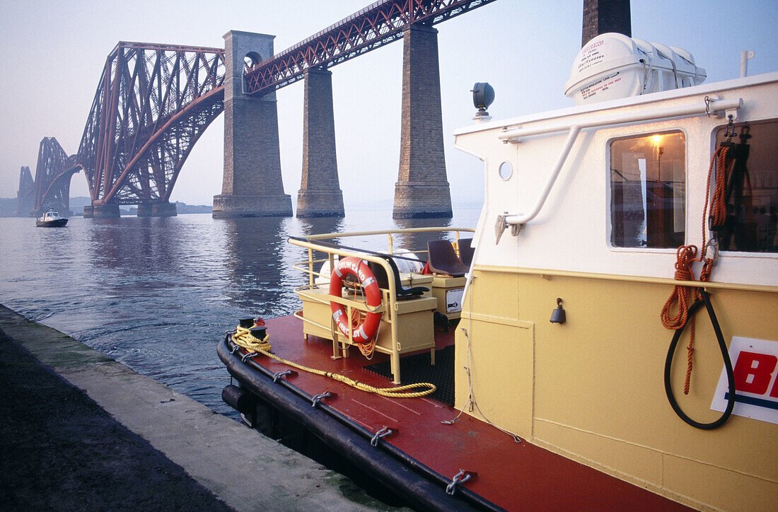 Boat by the Forth Bridge, near Edinburgh. Scotland