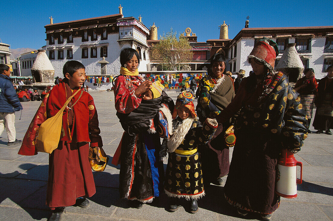 Buddhist pilgrims at the sacred temple of Jokhang. Lhasa. Tibet