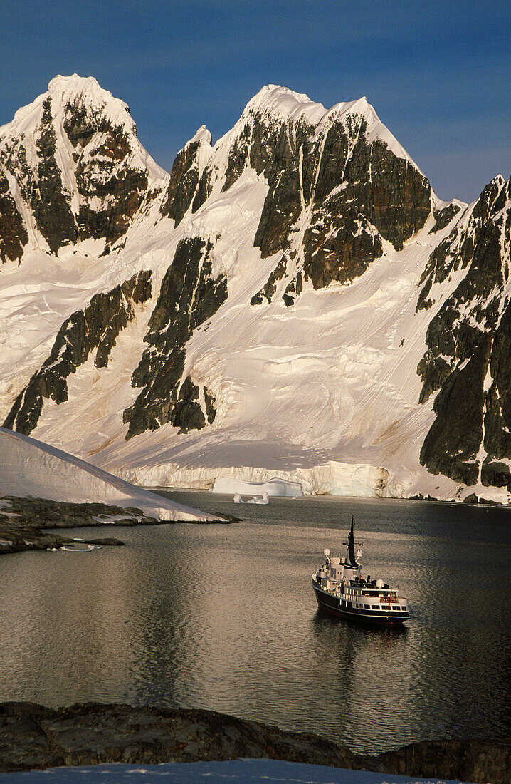 Private motor vessel Itasca anchored off Hovgaard Island. Antartic Peninsula