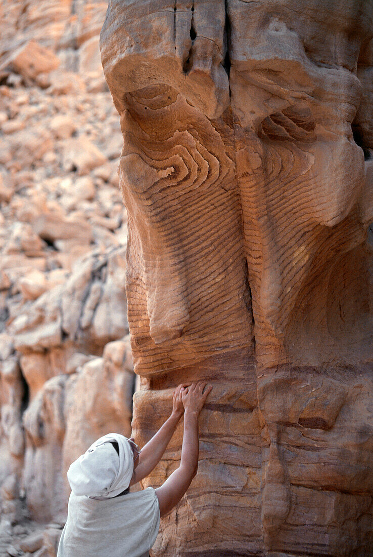 Hiker in the coloured canyon, Sinai, Egypt, Africa
