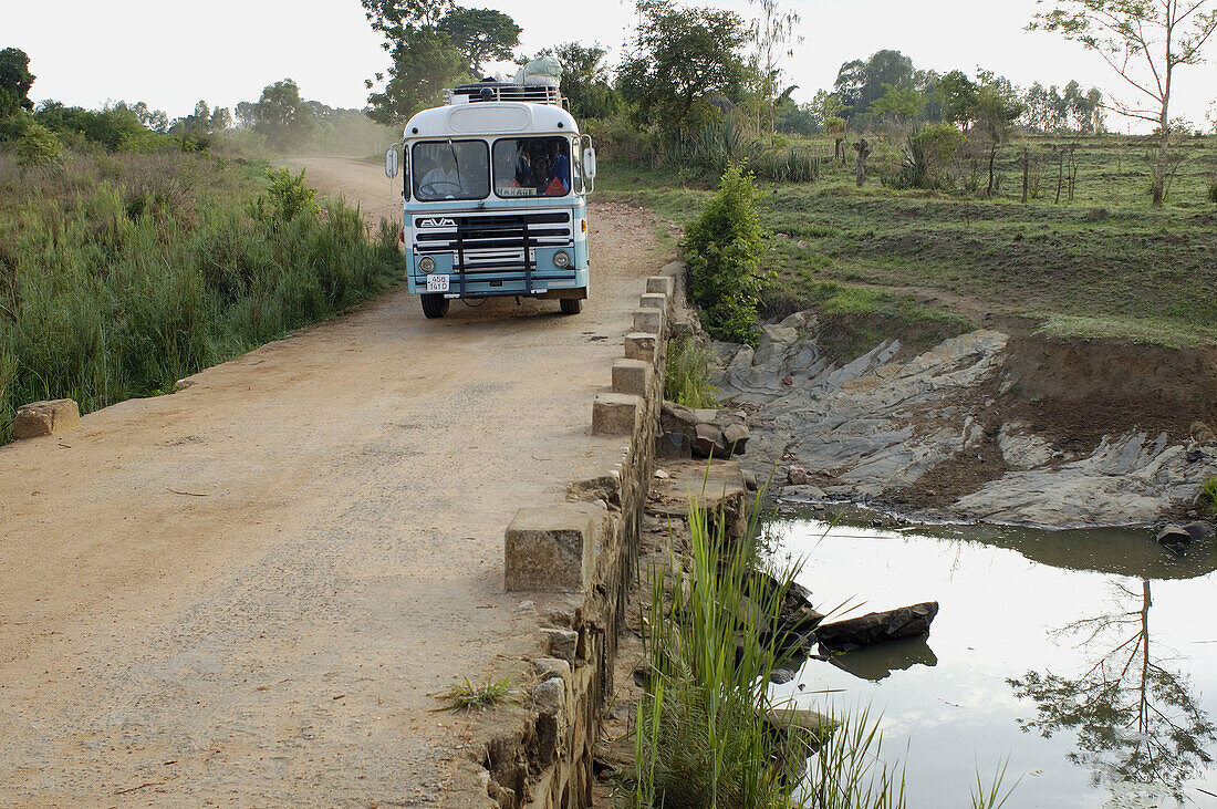 The chicken bus leaves the Howard Hospital on its way to Harare, the capital of Zimbabwe, about 80 kms to the south. This bus is operated by ZUPCO, a state owned company and although it works, its in pretty rough condition.