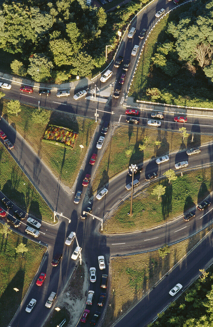 Traffic intersection. Aerial view. Arlington. Massachusetts. USA