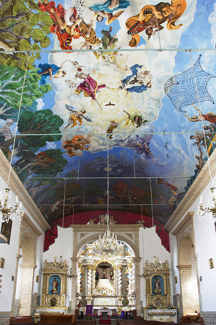 Ceiling frescoes in pilgrimage church Senhor Bom Jesus. Ponta Delgada. Madeira Island. Portugal