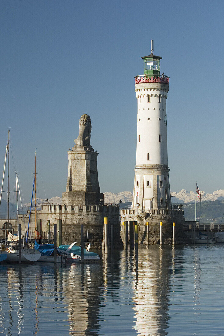 New lighthouse at port, Lake Constance. Lindau. Bavaria, Germany