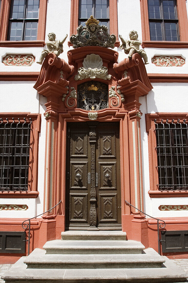 Baroque facade of Schelfenhaus in Volkach. Franconia. Bavaria. Germany