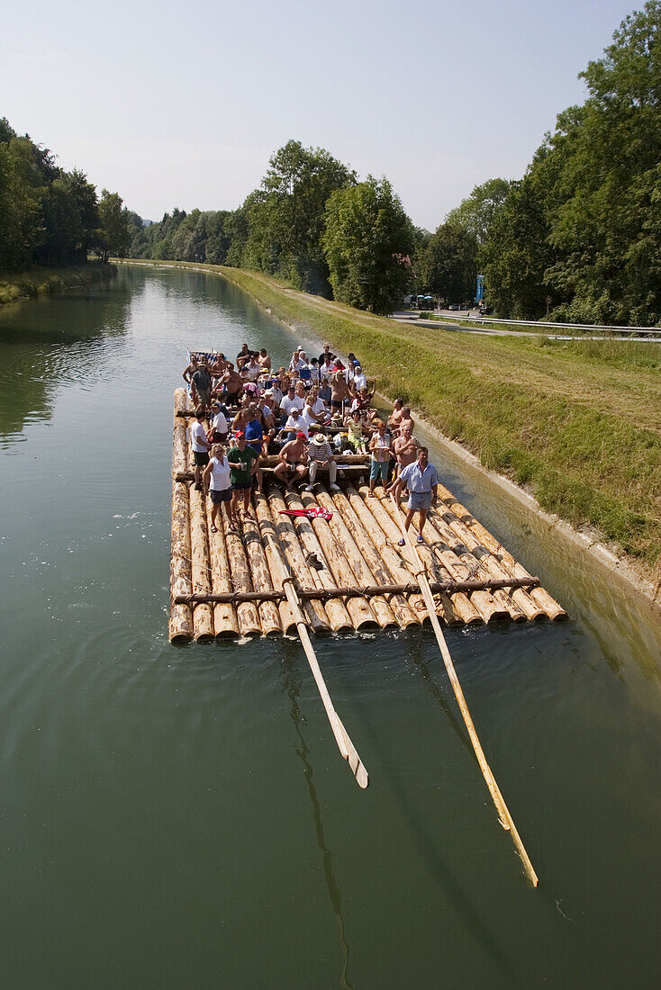 Raft on river Isar near Schäftlarn, Upper Bavaria, Germany
